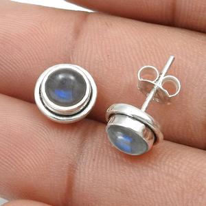 Ensemble de lunette coupe ronde pierre précieuse Labradorite naturelle 925 boucles d'oreilles en argent Sterling pour femme filles Fine minimaliste Boho bijoux - Product Image 2