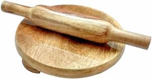 Harmony Wood Chakla Belan Set Traditional <b>Rolling</b> Board <b>Pin</b> Diameter Eco-Friendly Natural Finish Floral Pattern Kitchen Tool - Product Image 2