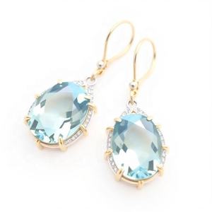 Boucles d'oreilles longues en topaze bleue avec CZ, 4,5 pouces, argent sterling 925 plaqué or 18 carats, bijoux vintage pour soirée - Product Image 5