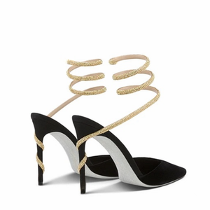 Chaussures à talons aiguilles sexy pour femmes, avec lanières à la cheville, style serpent, LED dorées, à lacets - Product Image 3