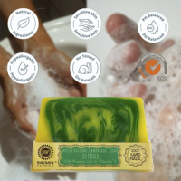 Savon Solide Artisanal Bio à l'Essence d'Agrumes de Qualité Supérieure, Marque Privée OEM ODM, 80g, Fait Main, Naturel, pour le Corps et le Visage