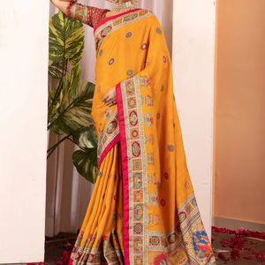 Pashmina tradicional para mujer-Impreso Dola Silk Saree Nuevo lanzamiento - Product Image 1