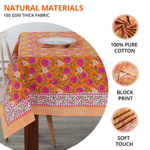 Tangerine Orange, Bubblegum Pink Indian Floral Hand Block Nappe en coton imprimé toutes les tailles disponibles, nappe de mariage - Product Image 2