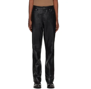 Pantalon en cuir de vachette de meilleure qualité pour hommes vente en gros de tissu de toile respirant style décontracté taille moyenne délavé foncé conceptions OEM - Product Image 5