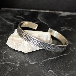 Unisex 925 Sterling <b>Silver</b> Embroidered <b>Cuff</b> <b>Bracelet</b> Adjustable Medium Thickness Patterned <b>Bracelet</b> Handmade Anni for Men Women - Product Image 1