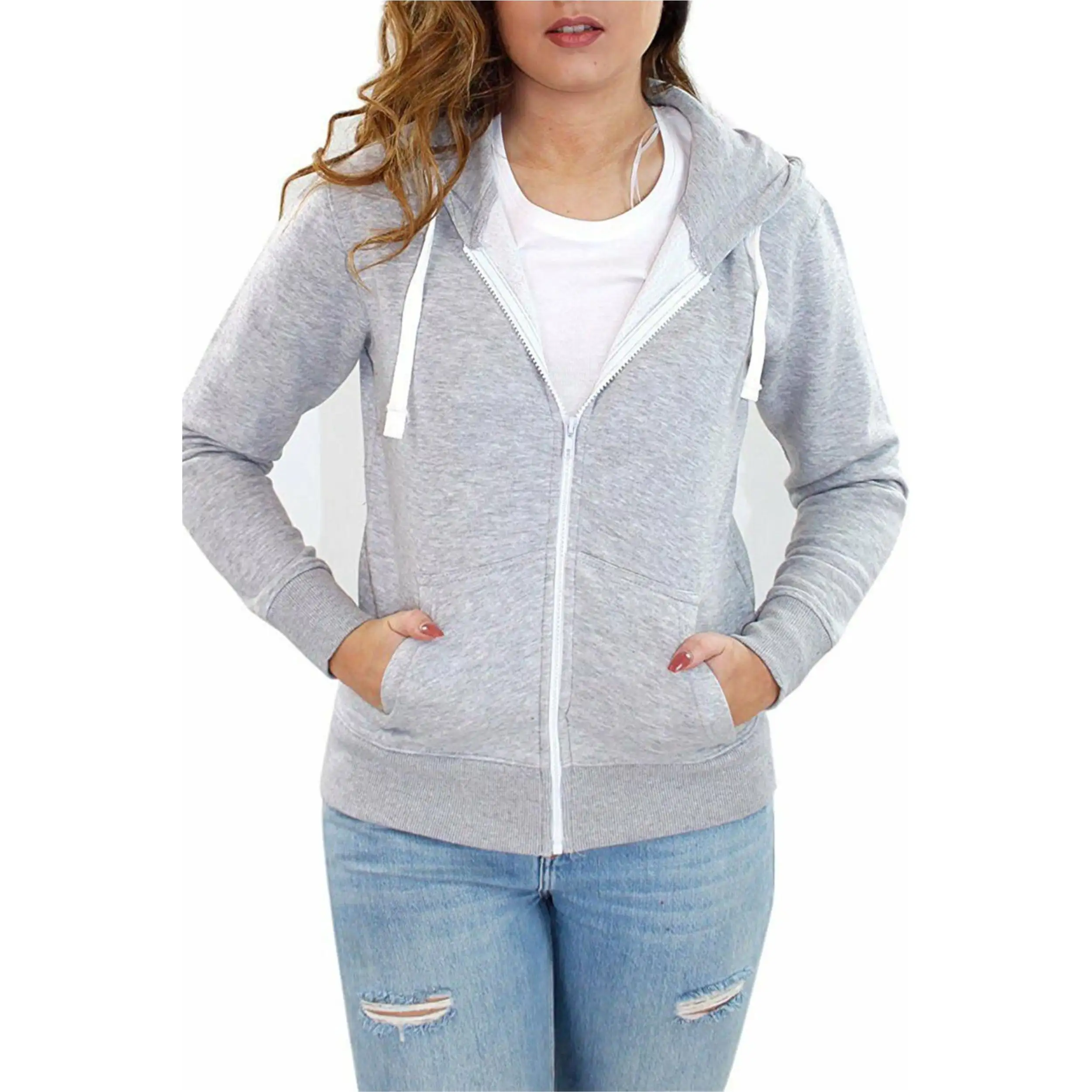 Women Clothing Custom Logo Printing Long Sleeve Zipper Hoodie Sweatshirts Women Hoodie Made in Pakistan