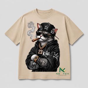 เสื้อยืดโอเวอร์ไซส์ลายการ์ตูนแมวคิงสำหรับผู้ชาย สไตล์ลำลองฮิปฮอป สตรีทแวร์ ผ้าฝ้ายระบายอากาศดี พิมพ์ลายกราฟิก เหมาะสำหรับฤดูร้อน - Product Image 3