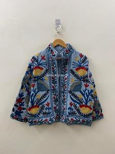Veste en coton brodée à la main à motifs floraux, style bohème, manches longues, col mandarin, grande taille, vêtements d'extérieur pour femmes, printemps - Product Image 3
