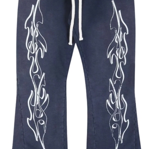 Pantalones Deportivos Acampanados Personalizados de Estilo Urbano, 100% Algodón, Felpa Francesa, Estampado Vintage, Lavado Ácido Desgastado, Pantalones Deportivos Acampanados para Hombre - Product Image 3