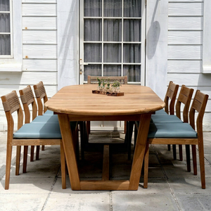 Juego de mesa de comedor ovalada de teca para exteriores con 6 sillas, muebles de jardín de madera maciza resistentes a la intemperie de estilo escandinavo - Product Image 1