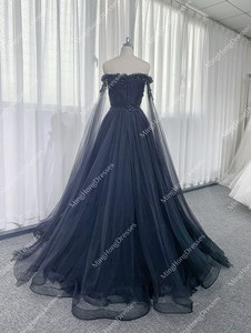 Abito da Sera di Alta Gamma per Donna, Sexy in Rete Nera, Senza Spalline, con Vita Impero, Ampia Gonna a Palloncino, Lunghezza a Terra, Patchwork - Product Image 5