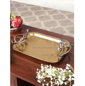 Bandeja de servicio rectangular de Metal popular con asas de hoja de Ginkgo, bandejas de mesa para servir alimentos chapadas en oro para el hogar y la boda - Product Image 6