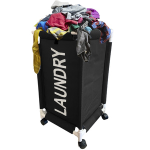 รถเข็นซักผ้าสีดำขนาด34x34x65ซม. มีล้อพับเก็บได้ - Product Image 3