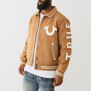 Veste bomber varsity pour homme en gros 2025, col montant fin, avec patchs en chenille, design de baseball personnalisé, haute qualité - Product Image 3