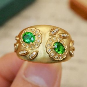 Anillo de moda de oro de 14 quilates para mujer, piedra de moissanita esmeralda de Zambia Natural, rodio, aniversario de boda, fiestas de corte ovalado - Product Image 6