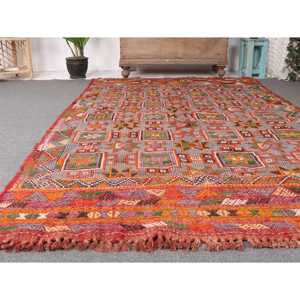 Tapis turc 4,9x7,4 pi (150x227 cm), tapis persan vintage rouge Kilim - Product Image 5