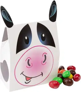 TH CB-193 White Gift Paper Farm Animal Cow Shape yard Party Favor Candy Box For Birthday Party