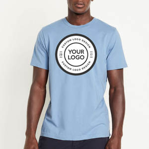T-shirt pour homme en coton 100% uni bleu personnalisé avec logo OEM en gros - Product Image 1