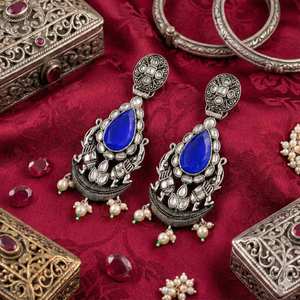 Elegant Oxidised Chandbali <b>Earrings</b> for Women Handcrafted Indian Antique Design Dangle Jewelry for Daily Use - Product Image 6