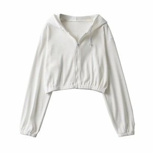 Sweat à capuche court d'hiver pour femme, marque privée, en molleton de coton doux, logo frontal, écologique, fournisseur en gros, OEM ODM disponible - Product Image 6