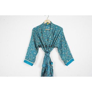 Kimono en soie pour femmes, élégant et léger, style bohème chic, robe longue à imprimé floral, douce, respirante, pour les spas, les stations balnéaires, la plage - Product Image 2