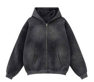 Streetwear de haute qualité avec logo personnalisé, sweat à capuche zippé 100% coton, poche vintage délavée au soleil délavée à l'acide double couche pour l'hiver - Product Image 4