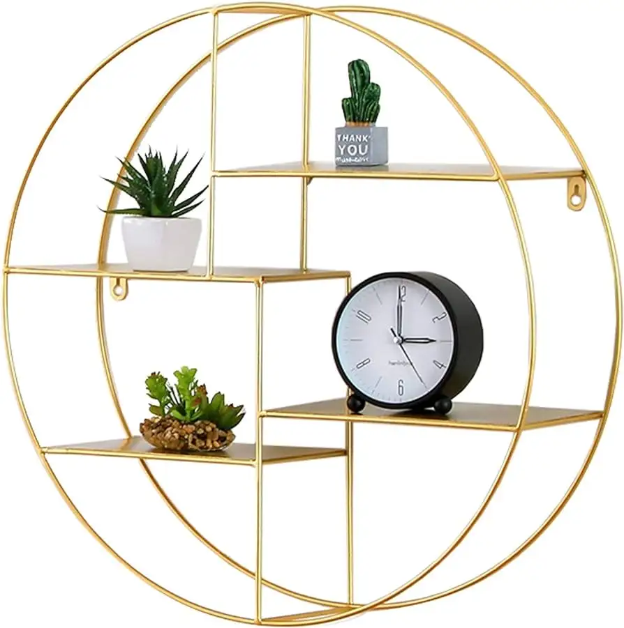 Golden Finished Metal wall shelves Round solid Design European Style Storage wall shelf Home decorative in Wholesale