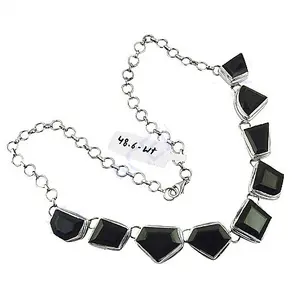 Collier statement géométrique en onyx argenté pour femme, bijoux perlés tendance - Product Image 3
