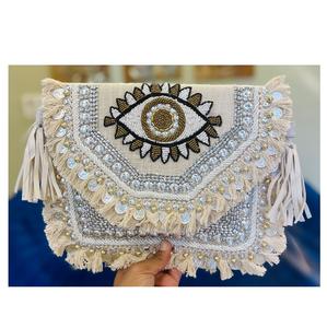 กระเป๋าคลัทช์สุดหรูงานทำมือสำหรับผู้หญิงกระเป๋าแมสเซ็นเจอร์สไตล์โบฮีเมียนของผู้หญิงกระเป๋าคลัทช์ตอนเย็นสำหรับผู้หญิงอินเดีย - Product Image 1