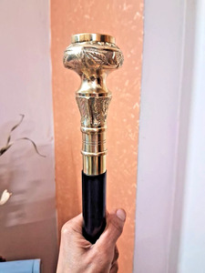 <b>Victorian</b> Vintage Metal Crafts Antique <b>Wooden</b> Walking Stick with Solid Brass Handle Carved Compass & Hand-Polished Technique - Product Image 3