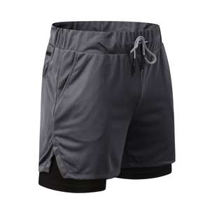 กางเกงขาสั้นวิ่ง2 in 1 5นิ้วสำหรับผู้ชายกางเกงขาสั้นผ้าฝ้ายสำหรับออกกำลังกาย100% พิมพ์โลโก้ได้ตามต้องการ - Product Image 1