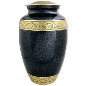 Urna funeraria de Metal de calidad superior, diseño de Banda Dorada grabado a mano, acabado moteado negro/gris, distribuidor al por mayor, urnas de cremación - Product Image 1