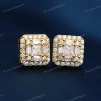 Boucles d'oreilles clous personnalisées plaquées or, style hip-hop, entièrement serties de moissanite taille brillant ronde, style luxueux, cadeau unisexe