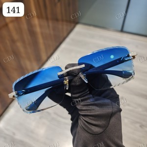 Lunettes de soleil de style rappeur Hip Hop bleu coupe diamant VVS Moissanite Design classique verre cadre en acier inoxydable anti-reflet - Product Image 1