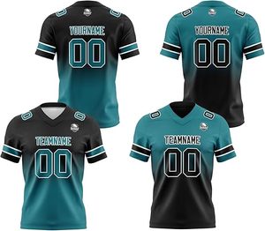 Uniforme de fútbol americano de alta calidad, malla transpirable de secado rápido, absorbe la humedad, cuello en V, estilo cuadrado, técnicas cortas impresas - Product Image 4