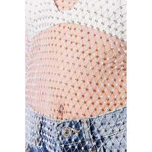 Casual Daily <b>Top</b> Vintage Lace Decoration Ladies Skinny Sparkling Stone File Front Cotton <b>Mesh</b> for Office Party Spring/ Autumn - Product Image 4