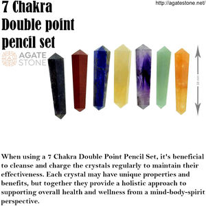 Holistic 7 <b>Chakra</b> Healing Double Point Pencil Complete Set Polished Gemstones Love Energy <b>Jewelry</b> Making Gift Components - Product Image 4