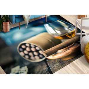 Tapis imprimé cigares et brandy : cadeau personnalisé moderne pour lui, avec tapis à poils doux - Product Image 3