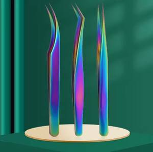 Pinces à cils professionnelles colorées en gros, pinces à cils courbées en acier inoxydable pour tester les extensions de cils - Product Image 1