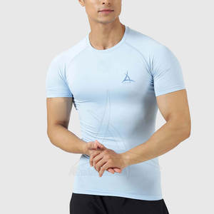 T-shirts de compression pour hommes tendance, unis, écologiques, respirants, vêtements de sport en gros, tissu tricoté décontracté pour la remise en forme - Product Image 1