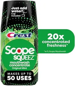 Crest Scope Squeez漱口水浓缩物，原始薄荷味，50毫升瓶，相等使用高达1L瓶