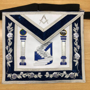 Maçonnique Regalia Officier Tabliers Brodé À La Main Bullion Travail sur Velours Bleu et Cuir Blanc Élégant Lodge Fondation Tissu - Product Image 1