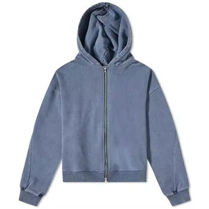 Abrigo básico con capucha y cremallera para hombre High Street National Washed New Loose Cotton-Polyester Winter Hoodie Anti-Shrink para parejas - Product Image 1
