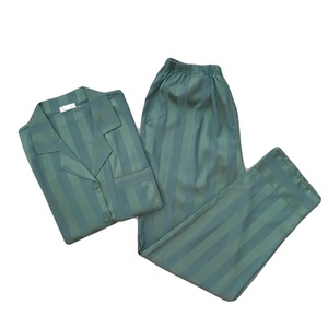 Pijamas de Mujer para Invierno y Verano, Cintura Elástica, 100% Algodón, Secado Rápido, Transpirable, Cuello de Solapa de Satén de Seda, Tinte Liso, OEM/ODM - Product Image 3