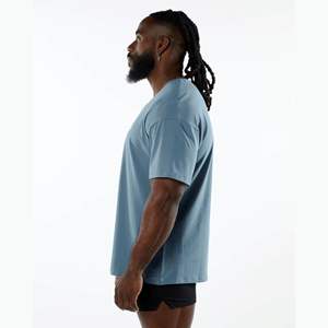 T-shirt à col rond pour homme Bleu Atlantique-94% coton 6% Spandex, manches courtes raglan ajustées, épaule tombante - Product Image 3