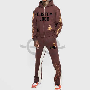 Custom Paint Splatters Vintage Acid Wash Flare Pantalones de chándal apilados y Sudadera con capucha 2 piezas Set Chándal elegante - Product Image 6