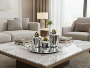 Stainless Steel Silver <b>Canister</b> with Gold Pumpkin Lid & Tray | Eco-Friendly Luxury Kitchen Food Storage for Party Use - Product Image 2