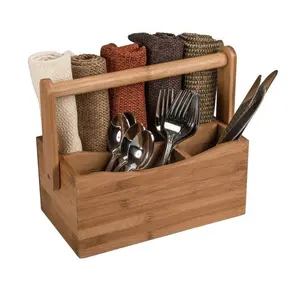 Cutlery Holder Mango Wood Caddy Wholesale Exporter Customized Design Wooden Serving Caddy Manufacturer direct factory price