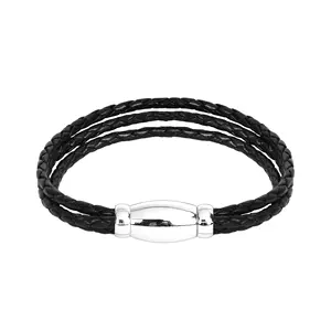 Vente en gros en usine Bijoux en acier inoxydable pour hommes Bolo bracelets en cuir tressé pour femmes