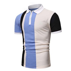 Men's Color Blocked Short Sleeve Polo <b>Shirt</b> Striped Knitted Casual Zipper <b>Collar</b> Blue White Black - Product Image 4